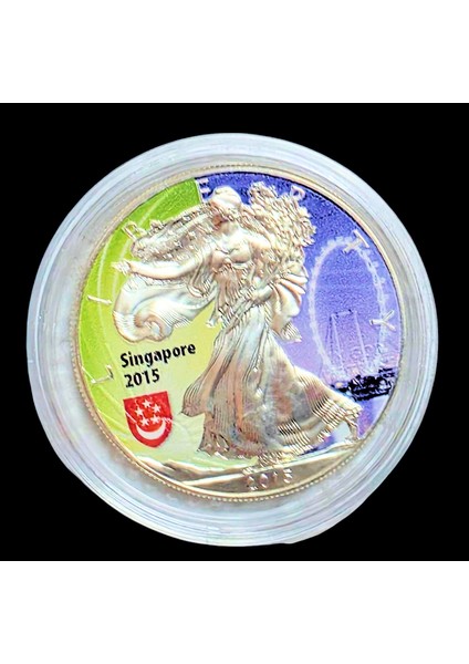 U.s.a. – Sıngapore Singapur Expo 2015 Fuarı – Renkli Baskı Amerika “silver Eagle” Dollar 2015 –