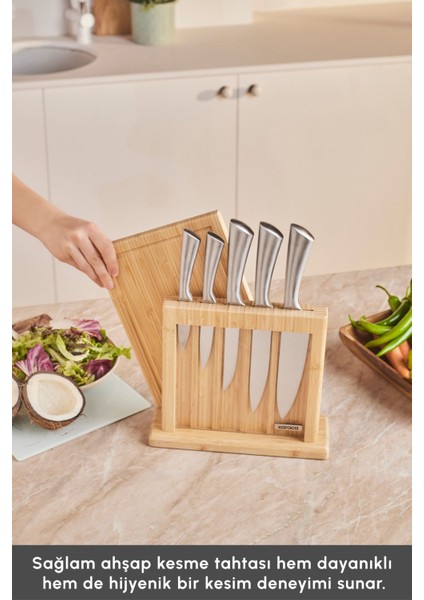 7 Parça Japon Çeliği Bıçak Seti ve Kesme Tahtası, Şık ve Kullanışlı Mutfağınız Için