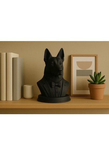 Siyah Takım Elbiseli Alman Kurdu (German Shepherd) Köpek Büstü -Dekaratif Heykel modelleri