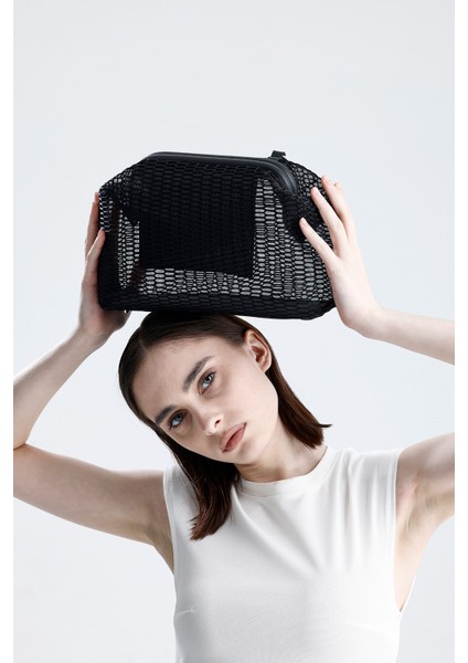 Kadın Siyah Petek Desenli Şeffaf Clutch El Çantası modelleri