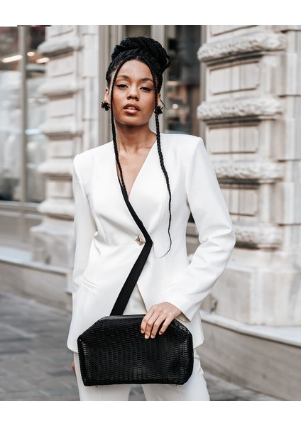 Kadın Siyah Petek Desenli Şeffaf Clutch El Çantası fırsatları