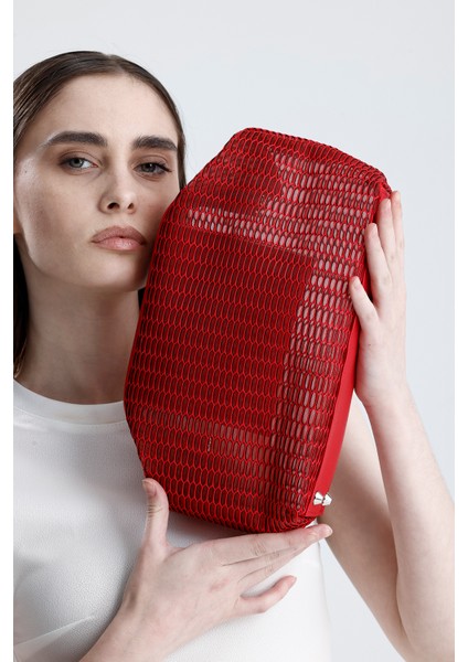 Kadın Kırmızı Petek Desenli Şeffaf Clutch El Çantası fiyatları
