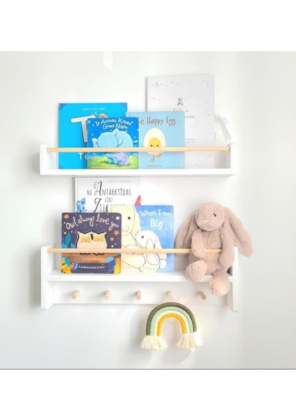80X9 2'li Mdf Çocuk Odası Montessori Eğitici Set, Askılık Raf, Kitaplık, Banyo, Antre Hol, Giriş Askılık, Mutfak Gereçleri