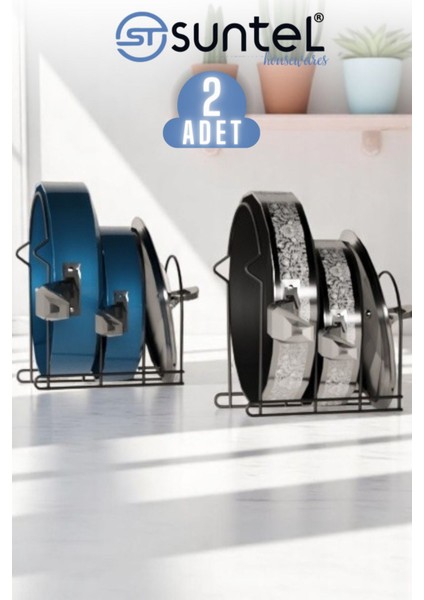 2'li Set Tava Rafı Organizer, Tezgah ve Dolap Içi Metal Düzenleyici Siyah