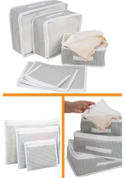 Iki Set 6'lı Valiz Düzenleyici, Çizgili ve Gri, Pratik Seyahat Organizatörü fiyatları