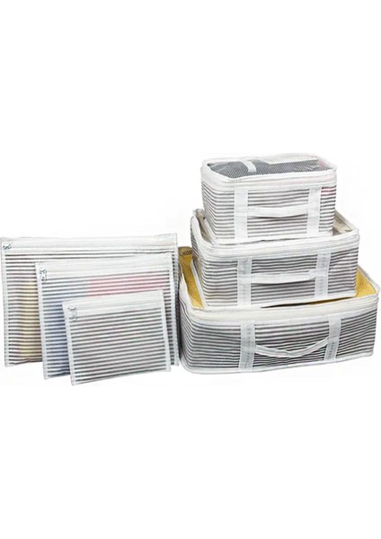 Iki Set 6'lı Valiz Düzenleyici, Çizgili ve Gri, Pratik Seyahat Organizatörü modelleri