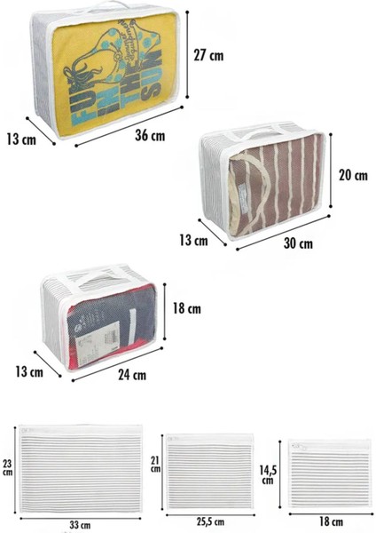 Iki Set 6'lı Valiz Düzenleyici, Çizgili ve Gri, Pratik Seyahat Organizatörü fırsatları