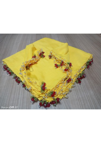 El Emeği Kiraz Oyalı , Boncuklu Yazma , Tülbent ,fular ,yemeni, Mevlüt Örtüsü 4 Kenarı Oyalı