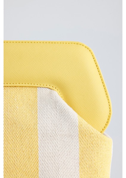 Kadın Sarı Çizgi Desenli Kanvas Clutch El Çantası