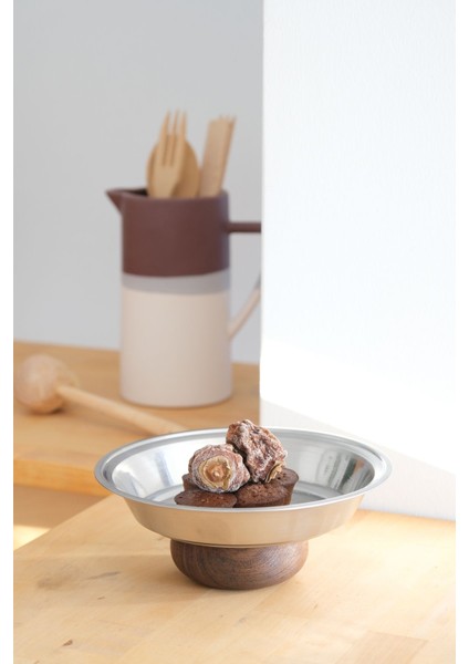 Gri Ahşap Ayaklı Çelik Sunum Tabağı, 21 Cm, Salata, Kısır, Meyve Için Ideal fiyatları
