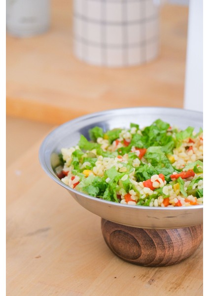 Gri Ahşap Ayaklı Çelik Sunum Tabağı, 21 Cm, Salata, Kısır, Meyve Için Ideal modelleri