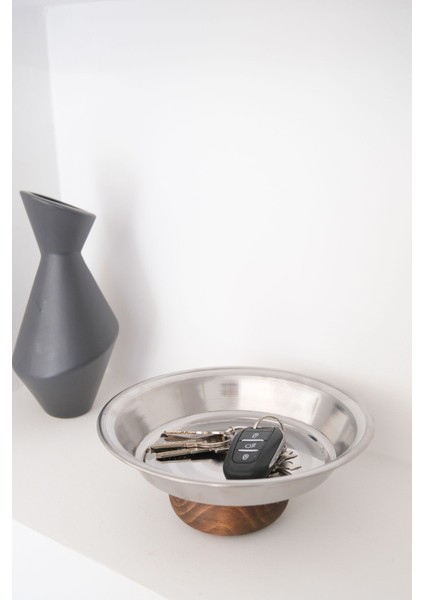 Gri Ahşap Ayaklı Çelik Sunum Tabağı, 21 Cm, Salata, Kısır, Meyve Için Ideal fırsatları
