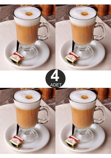 Kahverengi 4'lü Kulplu Cam Latte ve Kahve Kupası Seti, Şık ve Dayanıklı Tasarım
