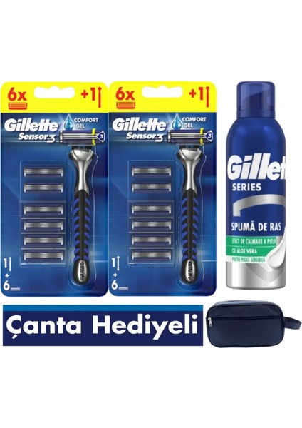 Sensor3 2 Makine 12 Yedek Tıraş Bıçağı +200 ml Köpük + Çanta