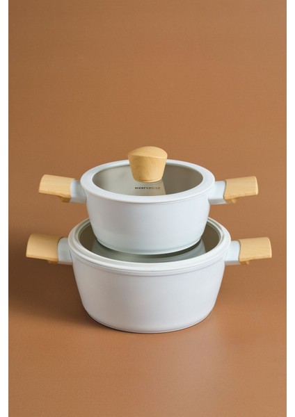 Bej Midi 4 Parça Tencere Seti, Indüksiyon Tabancalı, Dayanıklı ve Şık Tasarım