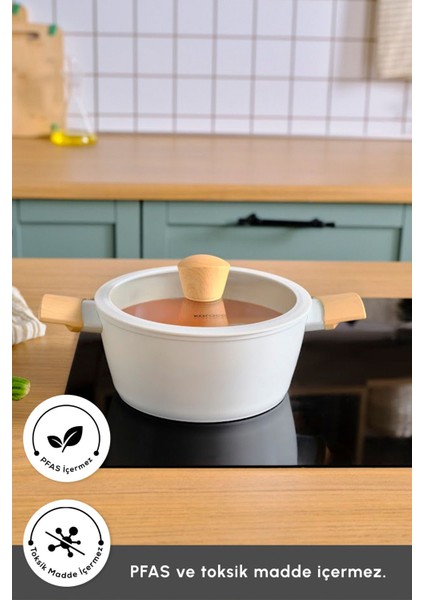 Bej Midi 4 Parça Tencere Seti, Indüksiyon Tabancalı, Dayanıklı ve Şık Tasarım