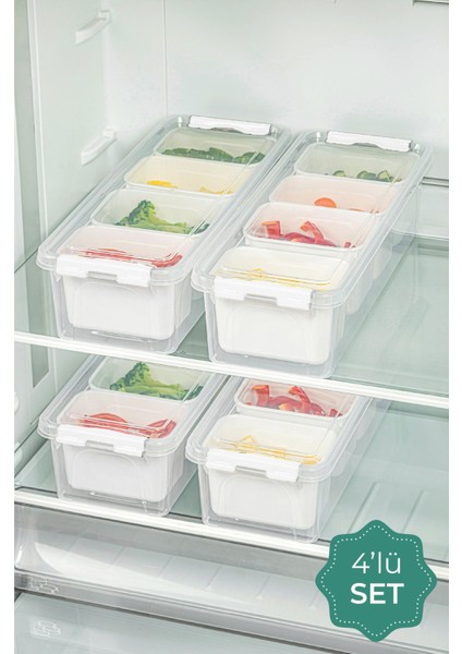 4'lü Uzun Kapaklı Saklama Kabı Seti, 3,5 Litre, Beyaz