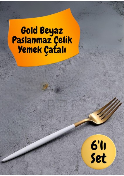 6 Adet Paslanmaz Çelik Yemek Çatalı, Gold ve Beyaz Saplı, Şık ve Dayanıklı Set fiyatları