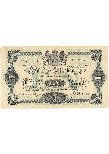 Sweden Isveç 1 Krona 1918 Vf+ fiyatları