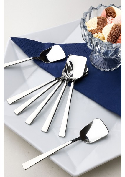 6'lı Paslanmaz Çelik Dondurma ve Tatlı Kaşığı Seti