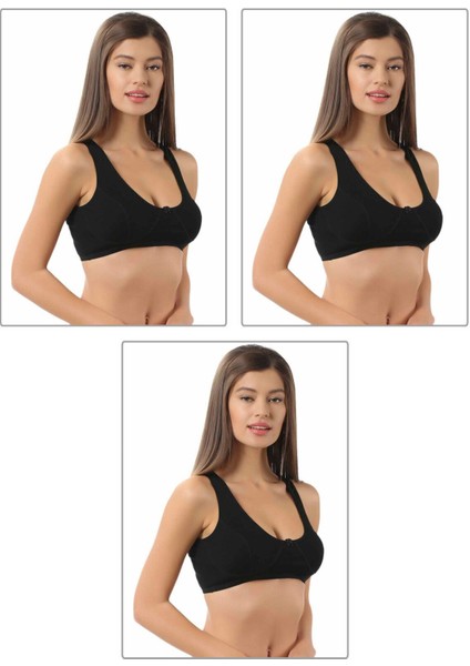 3'lü Paket %100 Pamuklu Ribana Boş Kap Balensiz Yarım Sütyen