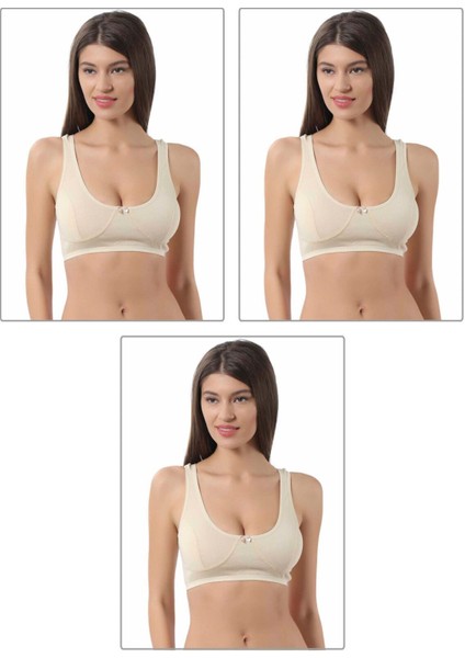 3'lü Paket %100 Pamuklu Ribana Boş Kap Balensiz Yarım Sütyen