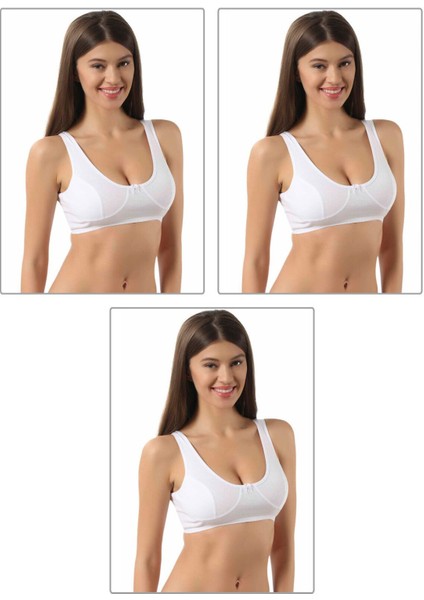 3'lü Paket %100 Pamuklu Ribana Boş Kap Balensiz Yarım Sütyen