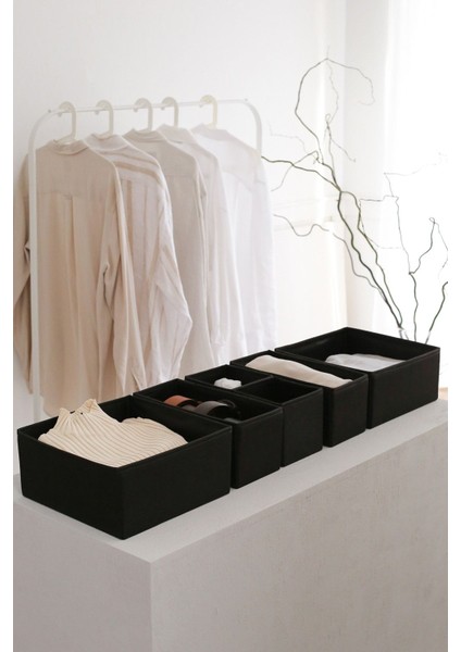 6'lı Siyah Çocuk Odası Dolap ve Çekmece Içi Organizer Seti