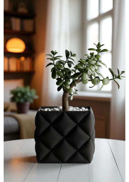 Modern Siyah Kare Plastik Saksı