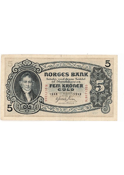 Norway Norveç 5 Kron 1940 Vf+