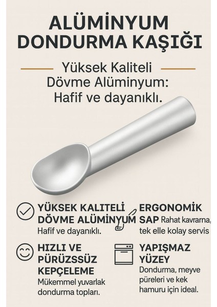 Alüminyum Dondurma Alma Kaşığı Gri, Pratik ve Şık Tasarım