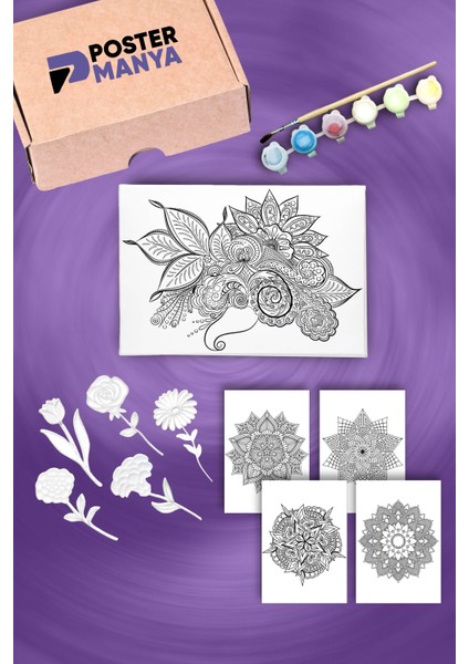 Çiçekli Mandala Sanat Kutusu, Yetişkinler Için Hobi Seti, 3D Çiçek Figür, Tuval, Kartlar, Hediyelik