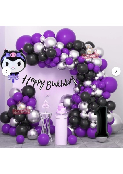 Yaş Folyolu Kuromi Temalı Balon Seti Kuromi Doğum Günü Parti Seti Süsü
