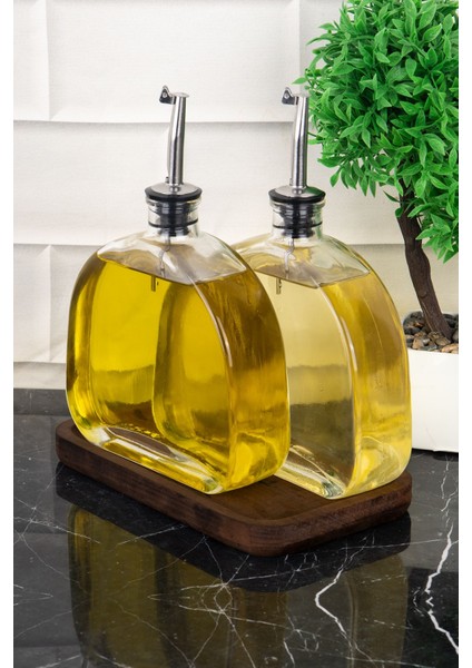2'li Oval Cam Yağdanlık Ahşap Stantlı Gümüş Kapak, Ayçiçek ve Zeytinyağı Etiketli fırsatları