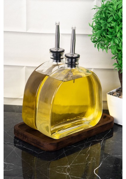 2'li Oval Cam Yağdanlık Ahşap Stantlı Gümüş Kapak, Ayçiçek ve Zeytinyağı Etiketli indirimleri