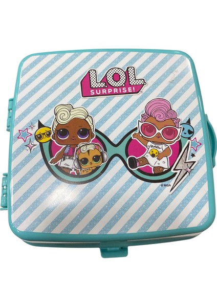 Lol Kız Çocuk Mavi Desenli Beslenme Kabı Çatal Kaşık Hediyeli 4 Bölmeli