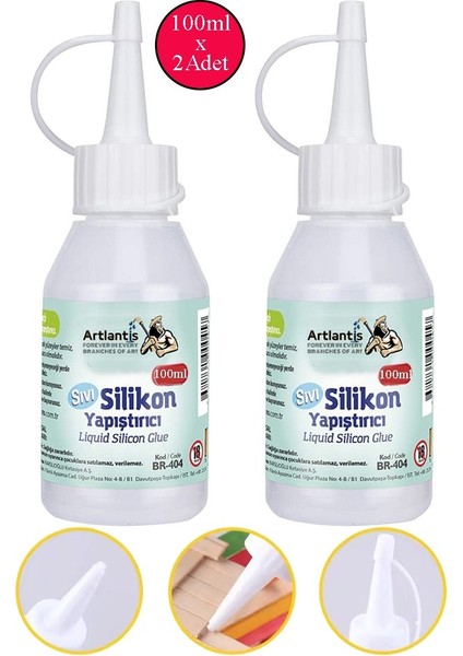 Sıvı Silikon Yapıştırıcı 100 ml 2 Adet Brons Silikon Yapıştırıcı Sıvı 100 gr Plastik Cam Mermer Kağıt Karton Tahta Köpük