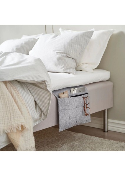 Gri Yatak Kenarı Saklama Cebi 75X34 Cm, Bölmeli ve Taşınabilir Düzenleme Çözümü