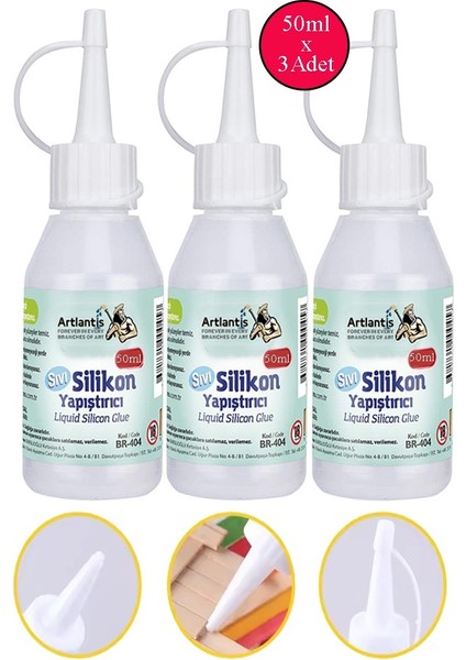 Sıvı Silikon Yapıştırıcı 50 ml 3 Adet Brons Silikon Yapıştırıcı Sıvı 50 gr Plastik Cam Mermer Kağıt Karton Tahta Köpük