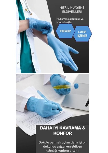 Nitril Muayene Eldiveni Mavi Pudrasız 100’LÜ Paket x 3 Adet -- M Beden modelleri