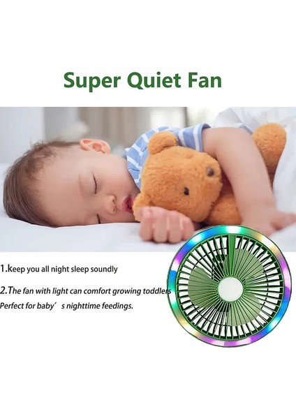 Küçük Masa Fanı Kişisel Fan USB ile Çalışan Taşınabilir Fan, 3 Hız Miti Renkli LED Ortam Işığı