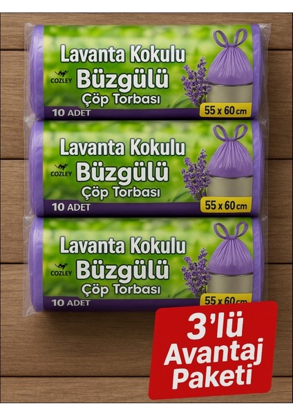 30 Adet Lavanta Kokulu Büzgülü Orta Boy Avantaj Paket Çöp Poşetleri Çöp Torbaları 55X60 cm
