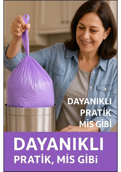 30 Adet Lavanta Kokulu Büzgülü Orta Boy Avantaj Paket Çöp Poşetleri Çöp Torbaları 55X60 cm fırsatları
