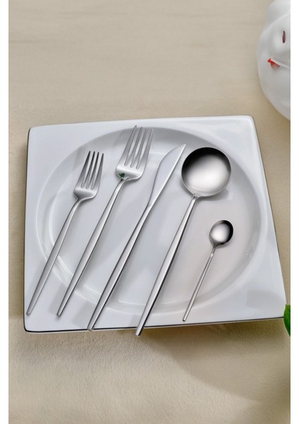 Şık 6 Kişilik 30 Parça Çatal Kaşık Bıçak Takımı Gümüş Seti