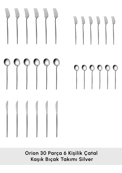 Şık 6 Kişilik 30 Parça Çatal Kaşık Bıçak Takımı Gümüş Seti fiyatları