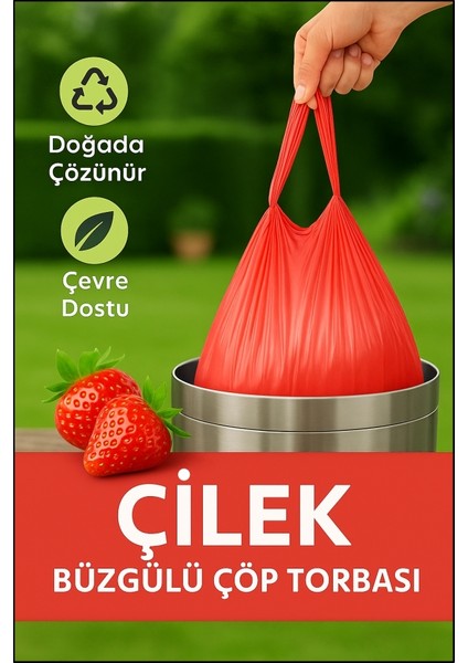 30 Adet Çilek Kokulu Büzgülü Orta Boy Avantaj Paket Çöp Poşetleri Çöp Torbaları 55X60 cm modelleri