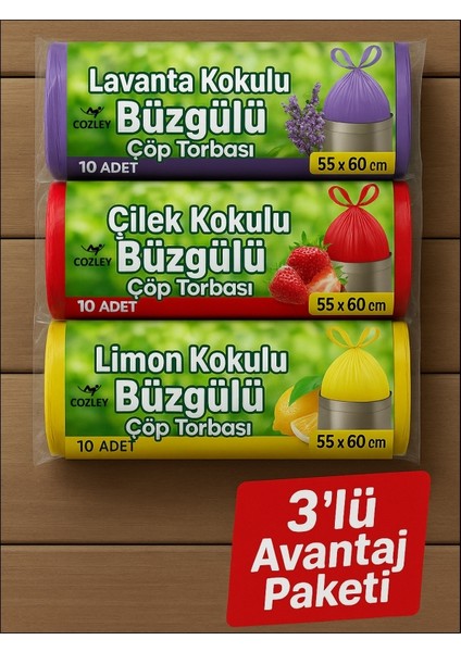 30 Adet Çilek Kokulu Büzgülü Orta Boy Avantaj Paket Çöp Poşetleri Çöp Torbaları 55X60 cm indirimleri