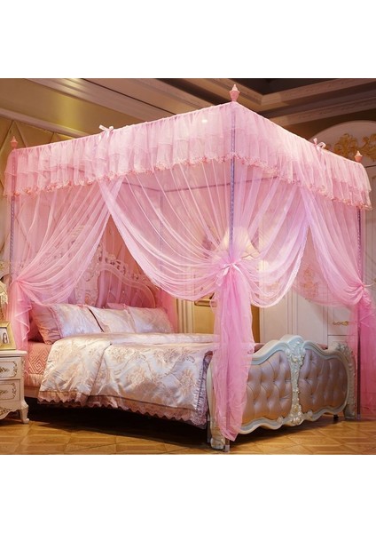 Saray Tarzı Şifreleme Ayaklı Paslanmaz Çelik Üç Kapılı Cibinlik, Özellikler: 22 mm Braket, Boyut: 180X200 cm (Pembe) (Yurt Dışından)