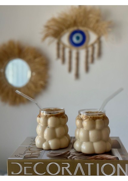 Turuncu Cam Meşrubat ve Kahve Bardağı Seti, Pipet ve Hediye ile Birlikte