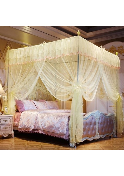 Saray Tarzı Şifreleme Ayaklı Paslanmaz Çelik Üç Kapılı Cibinlik, Özellikler: 22 mm Braket, Boyut: 120X200 cm (Sarı) (Yurt Dışından)